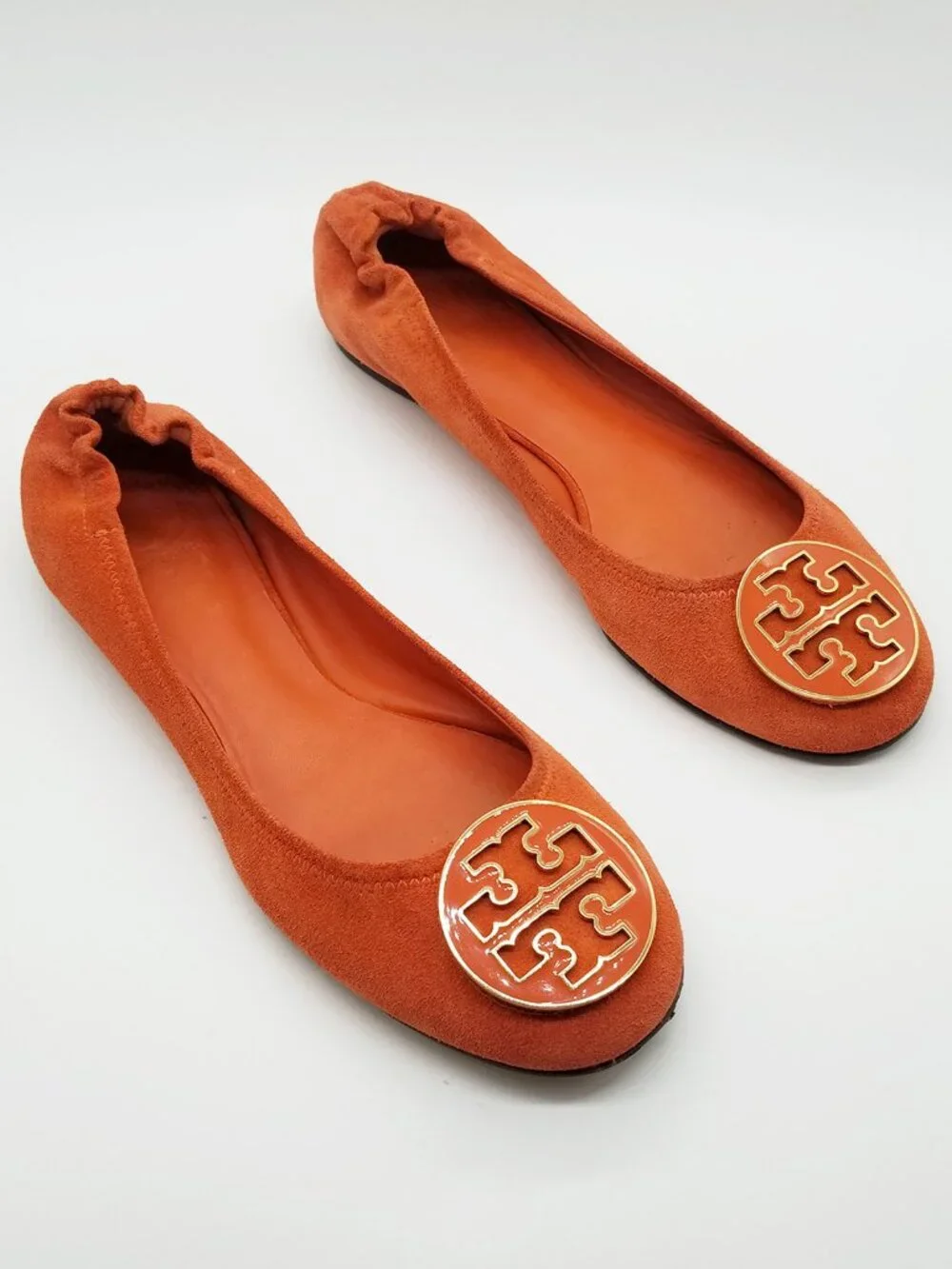 Tory Burch Reva Suede Leather Ballet Flat Orange Size 9.5M Classic Preppy $225 - Picture 3 of 14